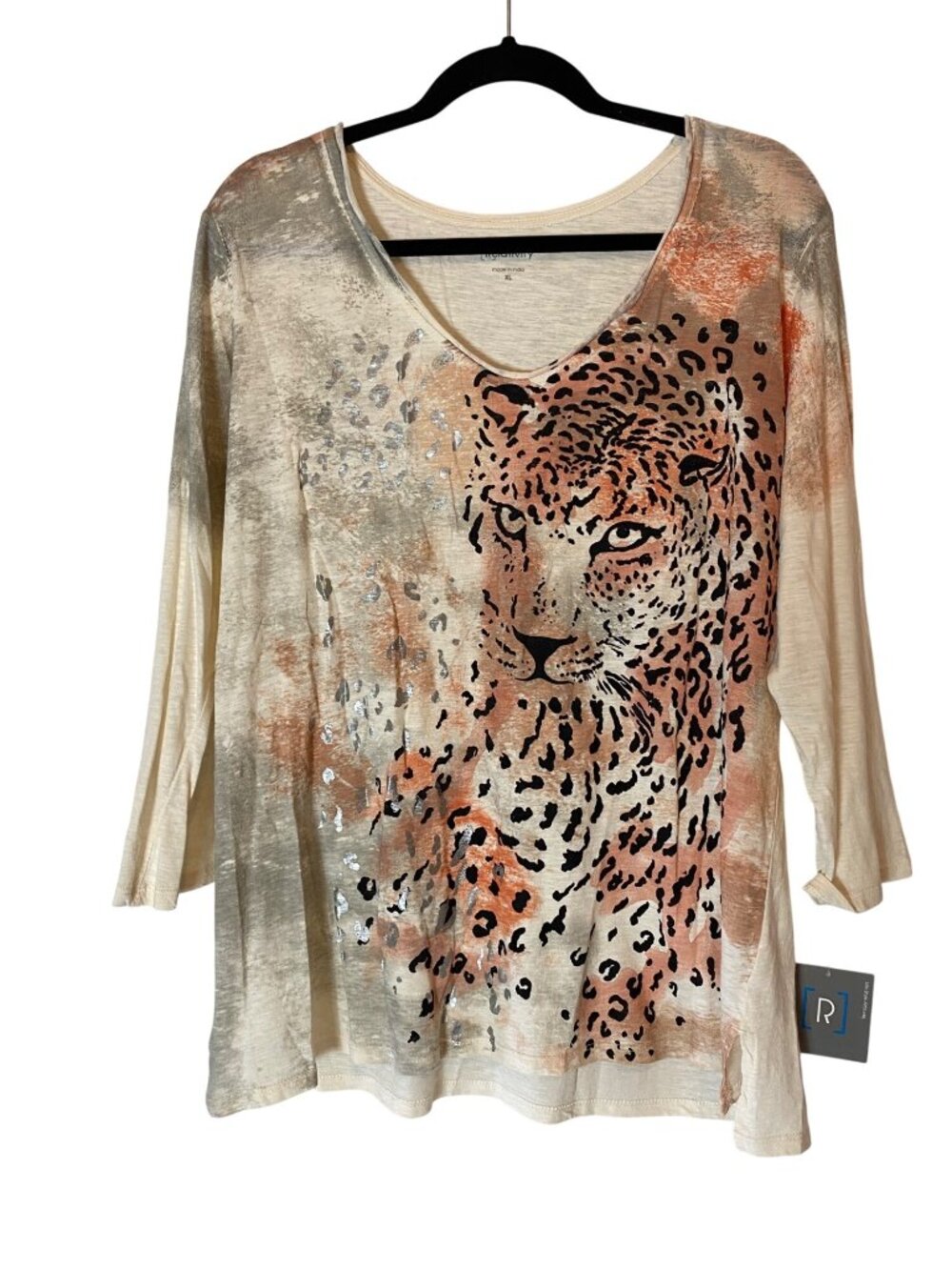 Relativity Womens Leopard Print Top Beige/Cream Long Sleeve XL